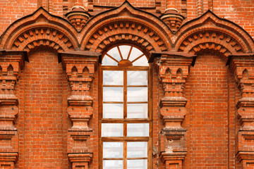 Lancet window in a building of red brick