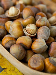 hazelnuts and autumn leaves