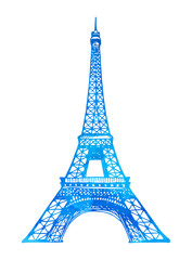 Fototapeta na wymiar Eiffel Tower in Paris vector illustration, hand drawn famous french landmark silhouette on a white background, vector watercolor