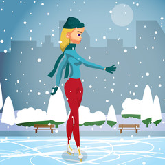 Winter sports. Lady Figure Skating. Woman skating at the rink in