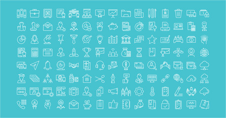 Set Vector Flat Line Icons Office and Business
