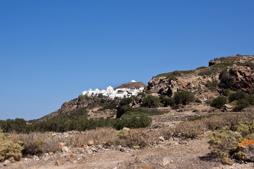 Milos landscape. In the distance Plaka village, South Aegean
