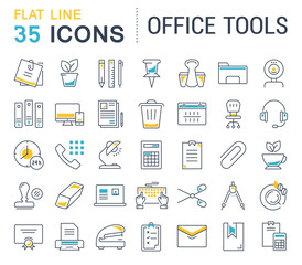 Set Vector Flat Line Icons Office Tools