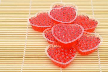 Thai dessert hearth jelly with hoary basil on  rolling mat