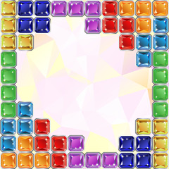 Game background with colorful elements of tile mosaic blocks from realistic faceted gem stones. Vector illustration
