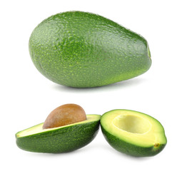 Avocado.  Full and half. Isolated on white