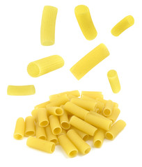 Rigatoni pasta flying isolated on white background