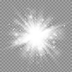 Vector magic white rays glow light effect isolated on transparent background. Christmas design element. Star burst with sparkles - 129754767