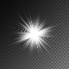 Vector magic white rays glow light effect isolated on transparent background. Christmas design element. Star burst with sparkles