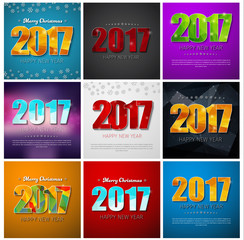 Set square banners Happy New Year 2017 and Christmas