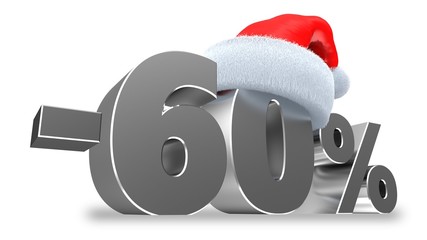 3d illustration of -60 percent sale over white background