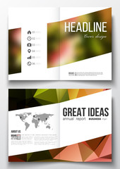 Set of business templates for brochure, magazine, flyer, booklet or annual report. Colorful polygonal background, blurred image, modern triangular texture