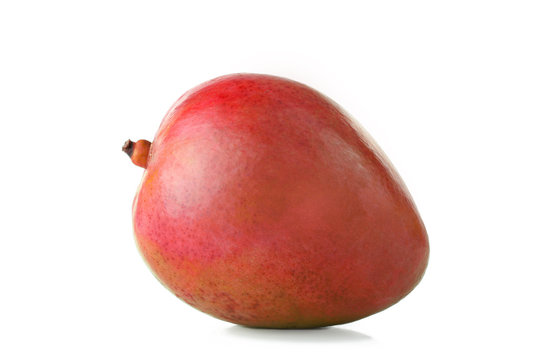 Ripe fresh mango isolated on white background.