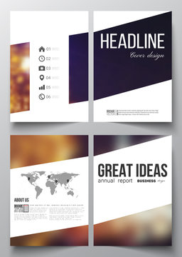 Set of business templates for brochure, magazine, flyer, booklet or annual report. Colorful background, blurred image, night city landscape, festive cityscape, modern vector texture