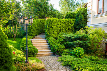 Obraz premium beautiful landscaping with beautiful plants and flowers