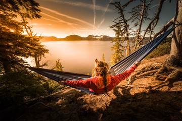 Women Relaxing in Hammock Crater Lake Oregon