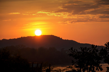 A beautiful sunset at Khong river at Chiangkhan distric , Thailand
