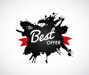 The Best Offer sign on black splash label with red ribbon.
