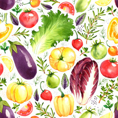 Fototapety  Wzór z warzywami akwarela na białym tle