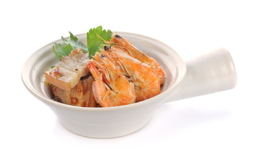 Shrimp potted with vermicelli on white.Thai food