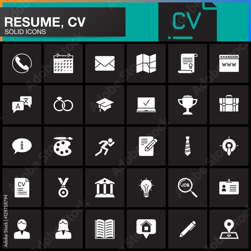 u0026quot vector icons set for resume or cv  modern solid symbol collection  filled pictogram pack