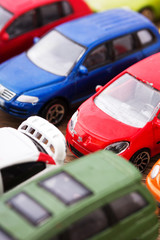 Close up of colorful toy cars. Shallow DOF.