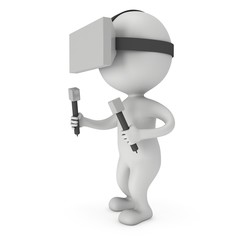 Small people with virtual reality glasses headset. 3D render illustration isolated on white