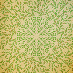 Abstract green color wooden design. Circle made texture with leaves. Spa concept natural pattern in linear style. Vector decoration for fashion, cosmetics, beauty industry.
