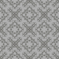Grey Ornamental Seamless Line Pattern. Endless Texture. Oriental Geometric Ornament