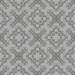 Grey Ornamental Seamless Line Pattern. Endless Texture. Oriental Geometric Ornament