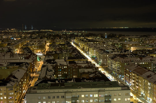 City at night at winter