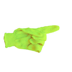 Direction sign, index symbol - green colored cotton work glove - mainstreaming, drawing of attention and guidance sign.