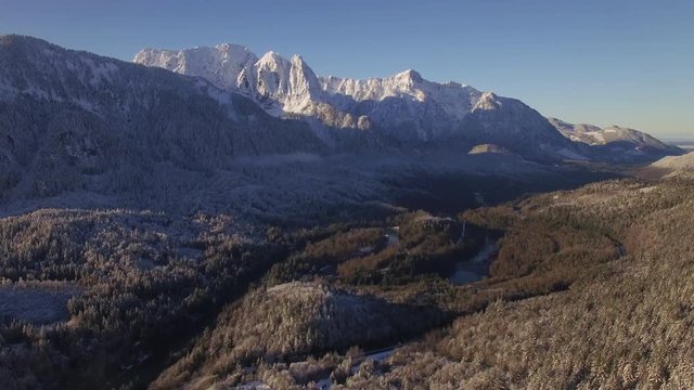 Aerial of Pacific Northwest Landmark Mountain Mount Index in Winter Season
