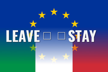 itexit, europe union and italy flags with choice leave stay