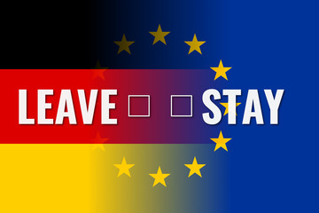 gerexit, europe union and germany flags with choice leave stay