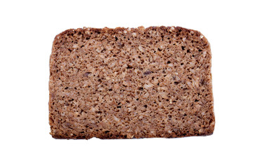 one slice of rye bread, isolated on white