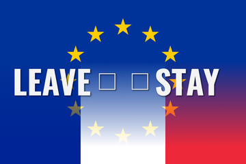 frexit, europe union and france flags with choice leave stay