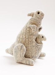 Kangaroo sock toy isolated on white background