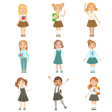 Girls Wearing An Assortment Of Classy School Uniforms Set