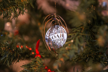 Silver Disc Christmas Tree decoration in the name of Noah