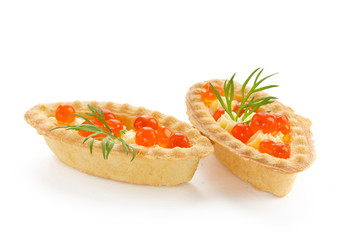 Christmas appetizer tartlets stuffed red caviar and butter