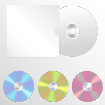 Vector illustration set of isolated blank compact disc CD or DVD. Realistic style.