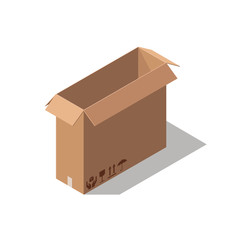 Open cardboard box isolated on white background.