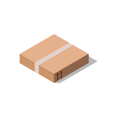 Closed cardboard box isolated on white background.