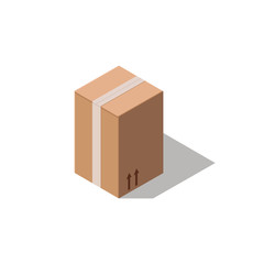 Closed cardboard box isolated on white background.