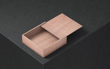 Opened wooden box casket packaging. 3d rendering
