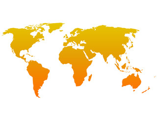 Simple flat Map of World. Orange silhouette vector illustration with gradient on white background.