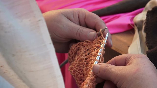 detail of knitting needles