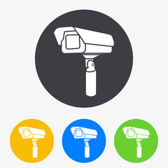 Icono plano camara de vigilancia en circulo varios colores