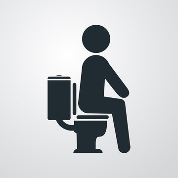 Icono plano hombre sentado en inodoro en fondo degradado